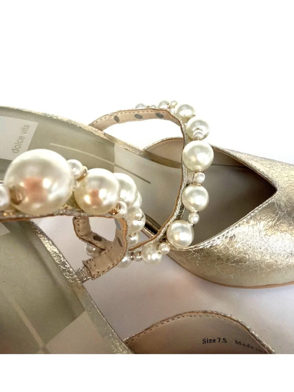 Dolce Vita Kanika Pointed Toe Pumps Vintage Gold Pearls Womens Size 7.5